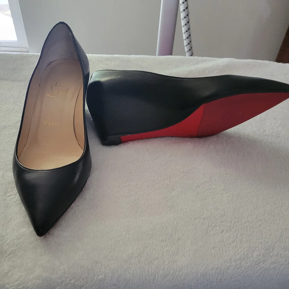 Christian Louboutin Black Leather Wedge Pumps